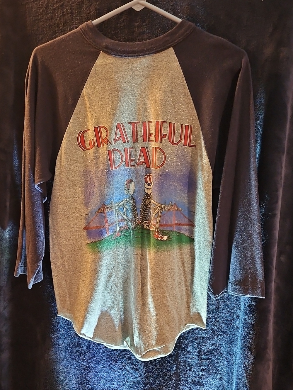 Grateful Dead Mens Long Sleeve Raglan Tee - Gray & Black 1982 Tag Blank Sz M